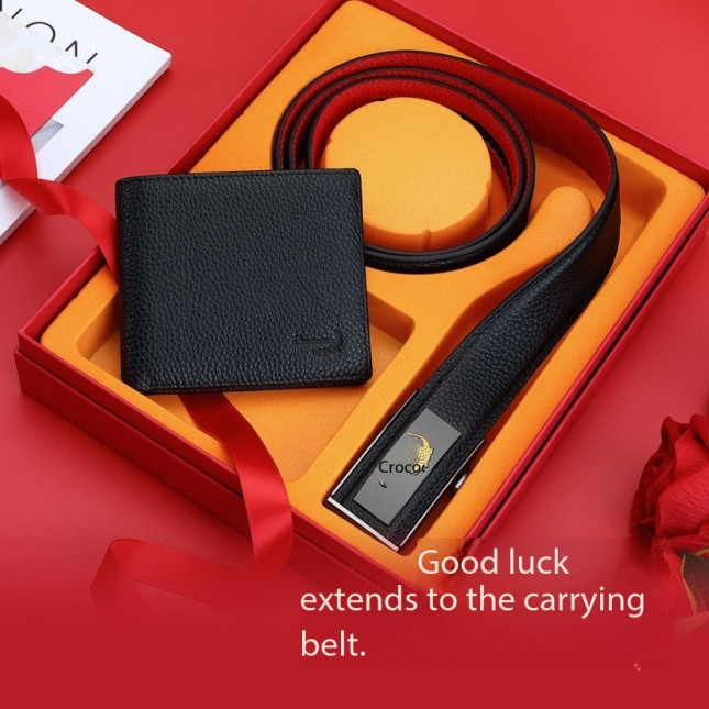 Crocodile Classic Leather Belt & Wallet Set – Black 17012971J01F